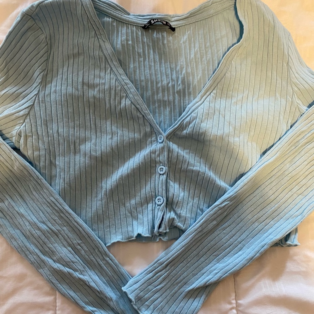 Blue button up crop top